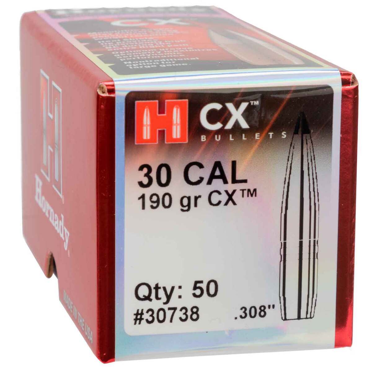 Hornady CX 30 Caliber/.308in 190gr Reloading Bullets 50 Rounds