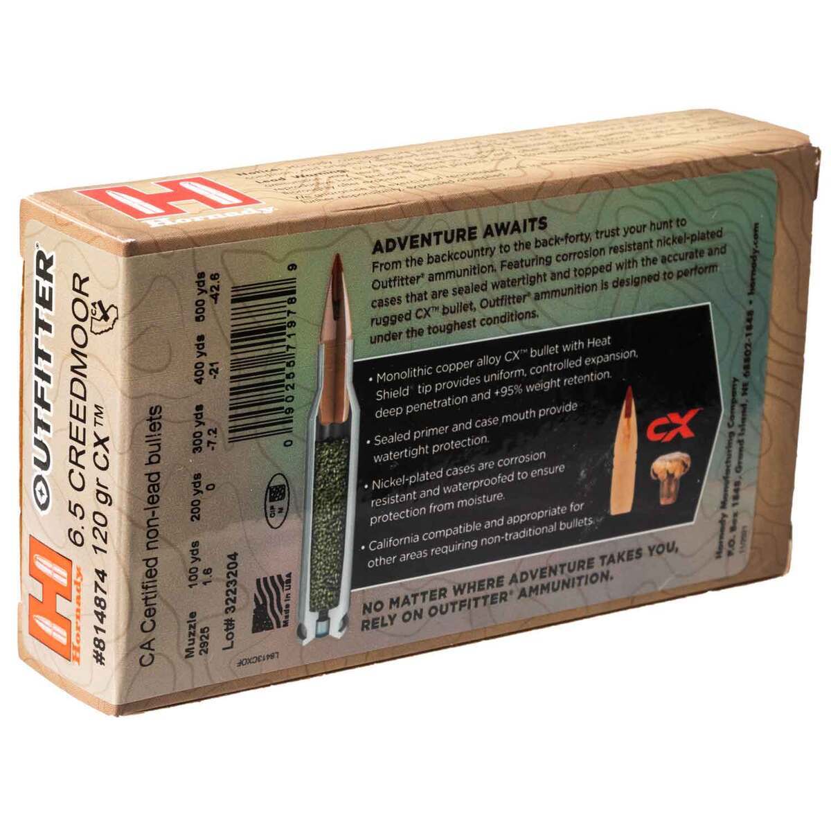 Hornady Outfitter 6.5 Creedmoor 120gr CX Rifle Ammo - 20 Rounds Hornady Outfitter 6.5 Creedmoor 120gr CX Rifle Ammo - 20 Rounds
