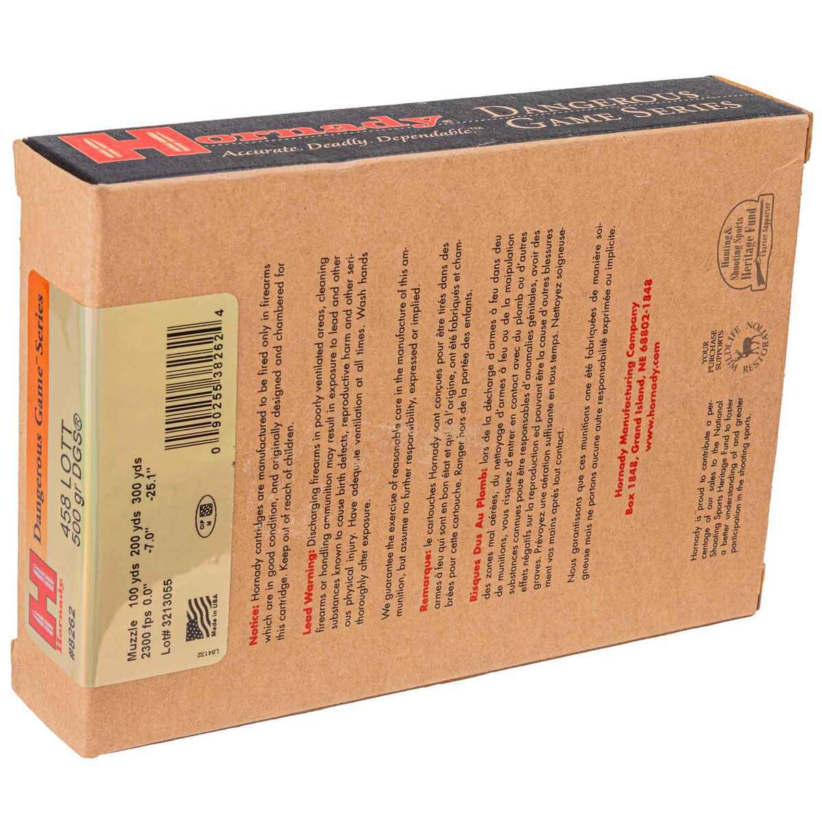 Hornady Dangerous Game 458 Lott 500gr DGS Rifle Ammo - 20 Rounds Hornady Dangerous Game 458 Lott 500gr DGS Rifle Ammo - 20 Rounds