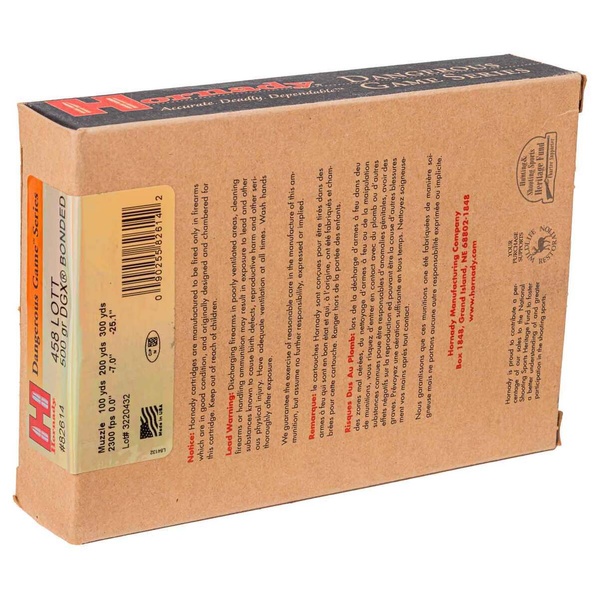 Hornady Dangerous Game 458 Lott 500gr DGX Bonded Rifle Ammo - 20 Rounds Hornady Dangerous Game 458 Lott 500gr DGX Bonded Rifle Ammo - 20 Rounds