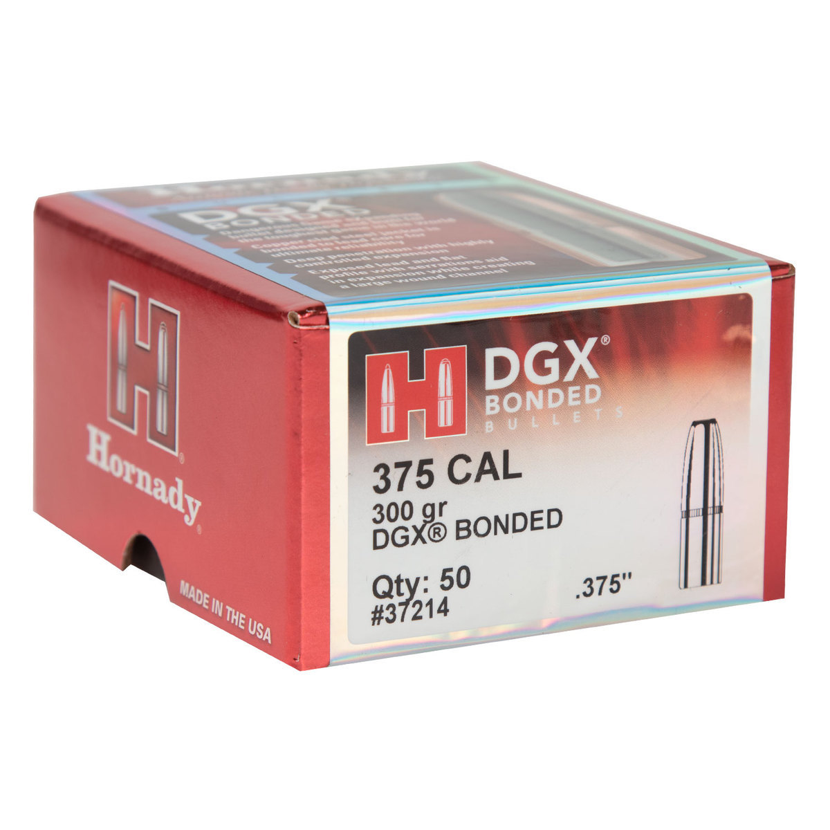 Hornady DGX Bonded 375 Cal/.375in DGX Bonded 300gr Reloading Bullets - 50 Count Hornady DGX Bonded 375 Cal/.375in DGX Bonded 300gr Reloading Bullets - 50 Count