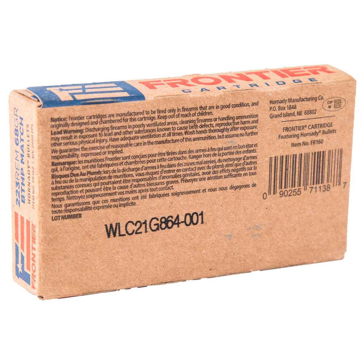 Hornady Frontier 223 Remington 68gr BTHP Match Rifle Ammo - 20 Rounds Hornady Frontier 223 Remington 68gr BTHP Match Rifle Ammo - 20 Rounds