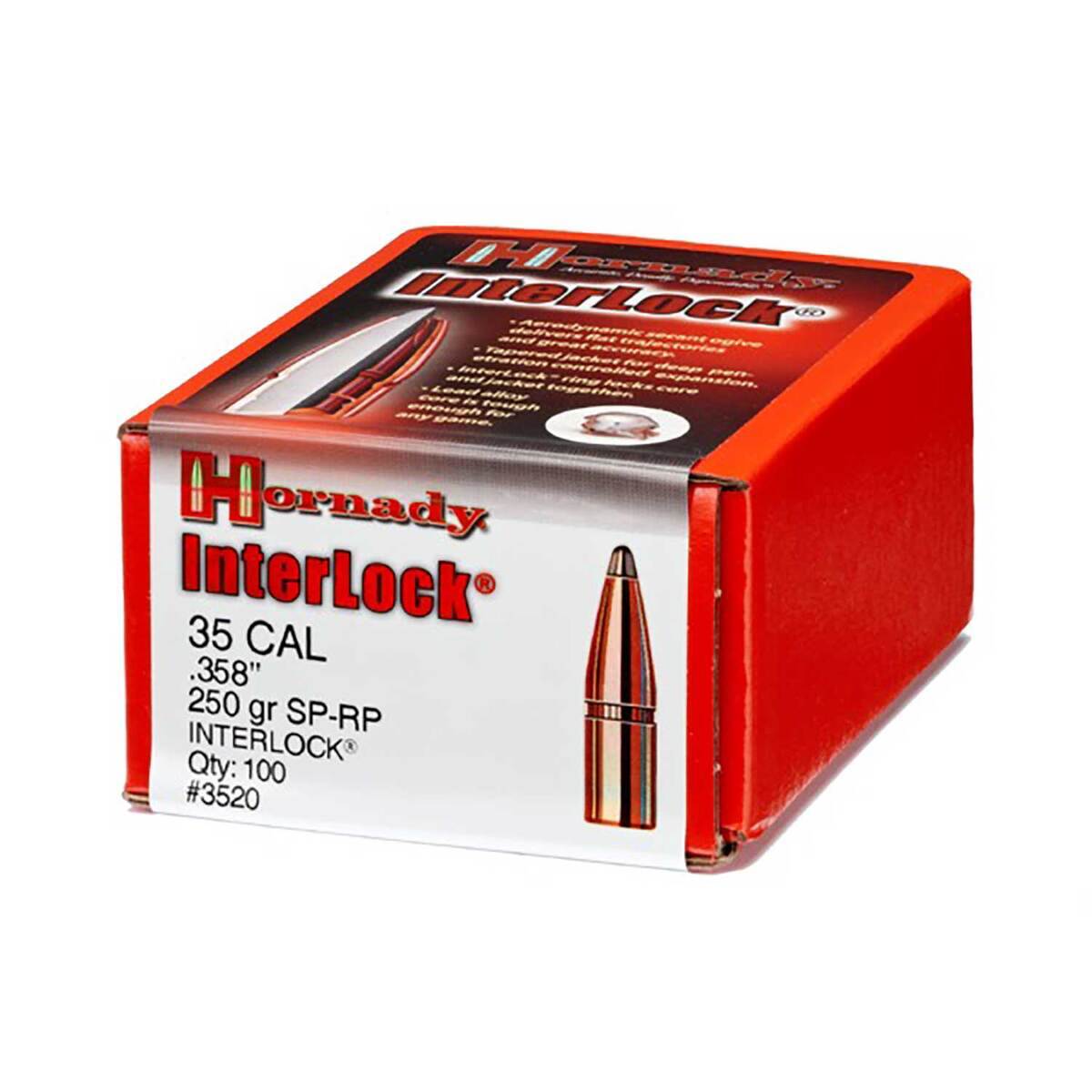 Hornady InterLock 35 Cal/.358 RN 250gr Reloading Bullets - 100 Count Hornady InterLock 35 Cal/.358 RN 250gr Reloading Bullets - 100 Count