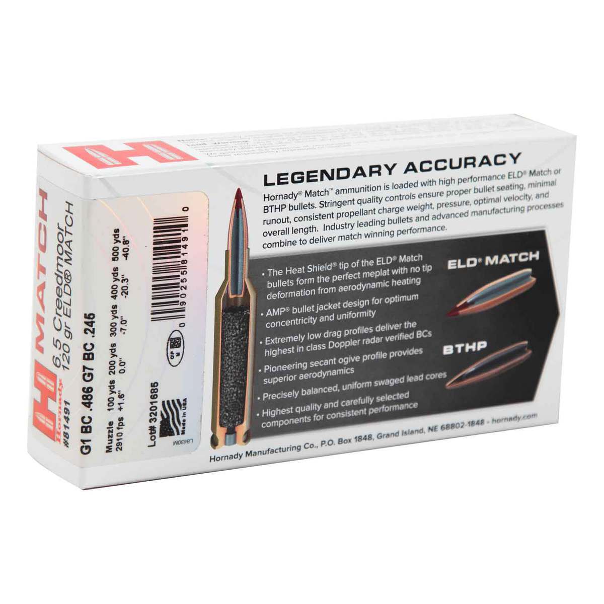 Hornady Match 6.5 Creedmoor 120gr ELD Rifle Ammo - 20 Rounds Hornady Match 6.5 Creedmoor 120gr ELD Rifle Ammo - 20 Rounds