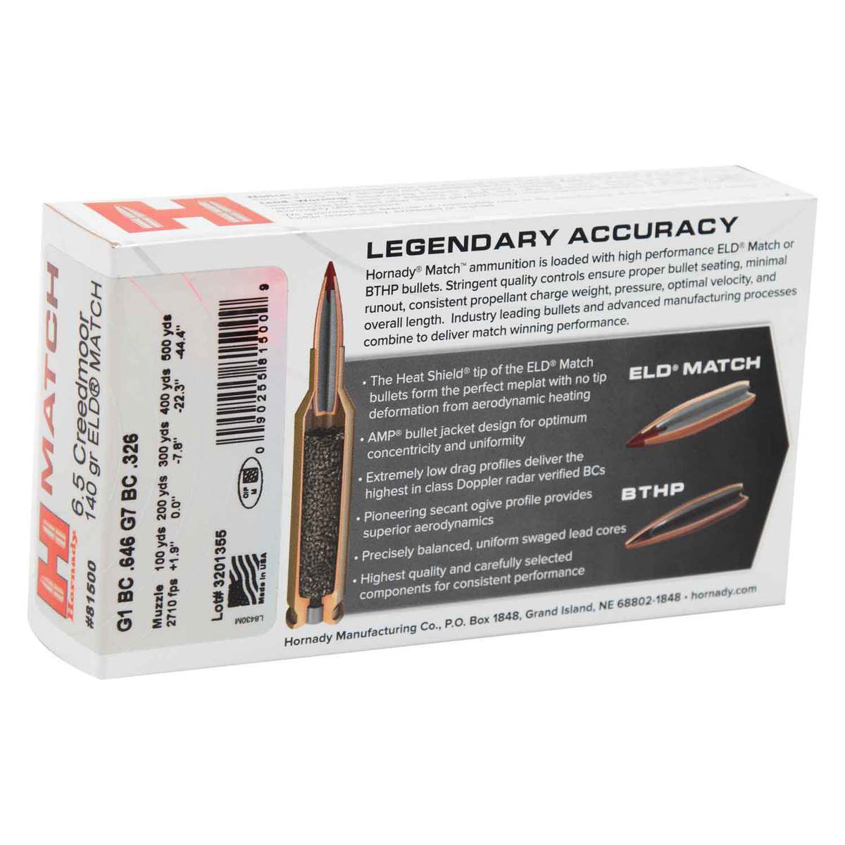 Hornady Match 6.5 Creedmoor 140gr ELD Rifle Ammo - 20 Rounds Hornady Match 6.5 Creedmoor 140gr ELD Rifle Ammo - 20 Rounds