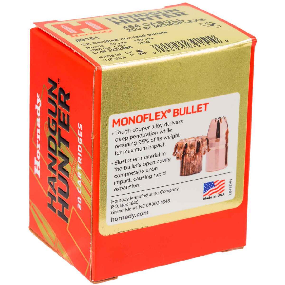 Hornady MonoFlex Handgun Hunter 454 Casull 200gr JHP Handgun Ammo - 20 Rounds Hornady MonoFlex Handgun Hunter 454 Casull 200gr JHP Handgun Ammo - 20 Rounds
