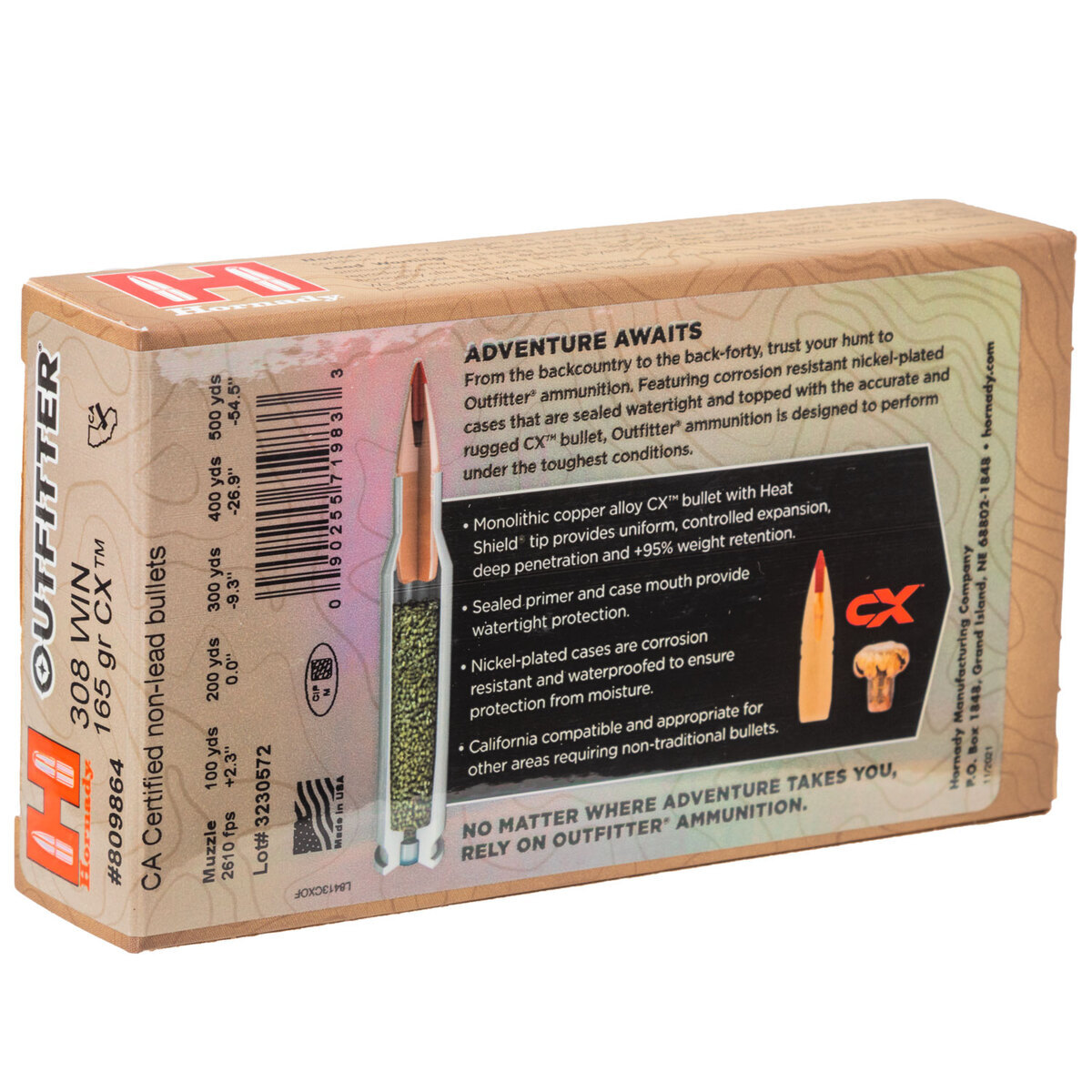 Hornady Outfitter 308 Winchester 165gr CXRifle Ammo - 20 Rounds Hornady Outfitter 308 Winchester 165gr CXRifle Ammo - 20 Rounds