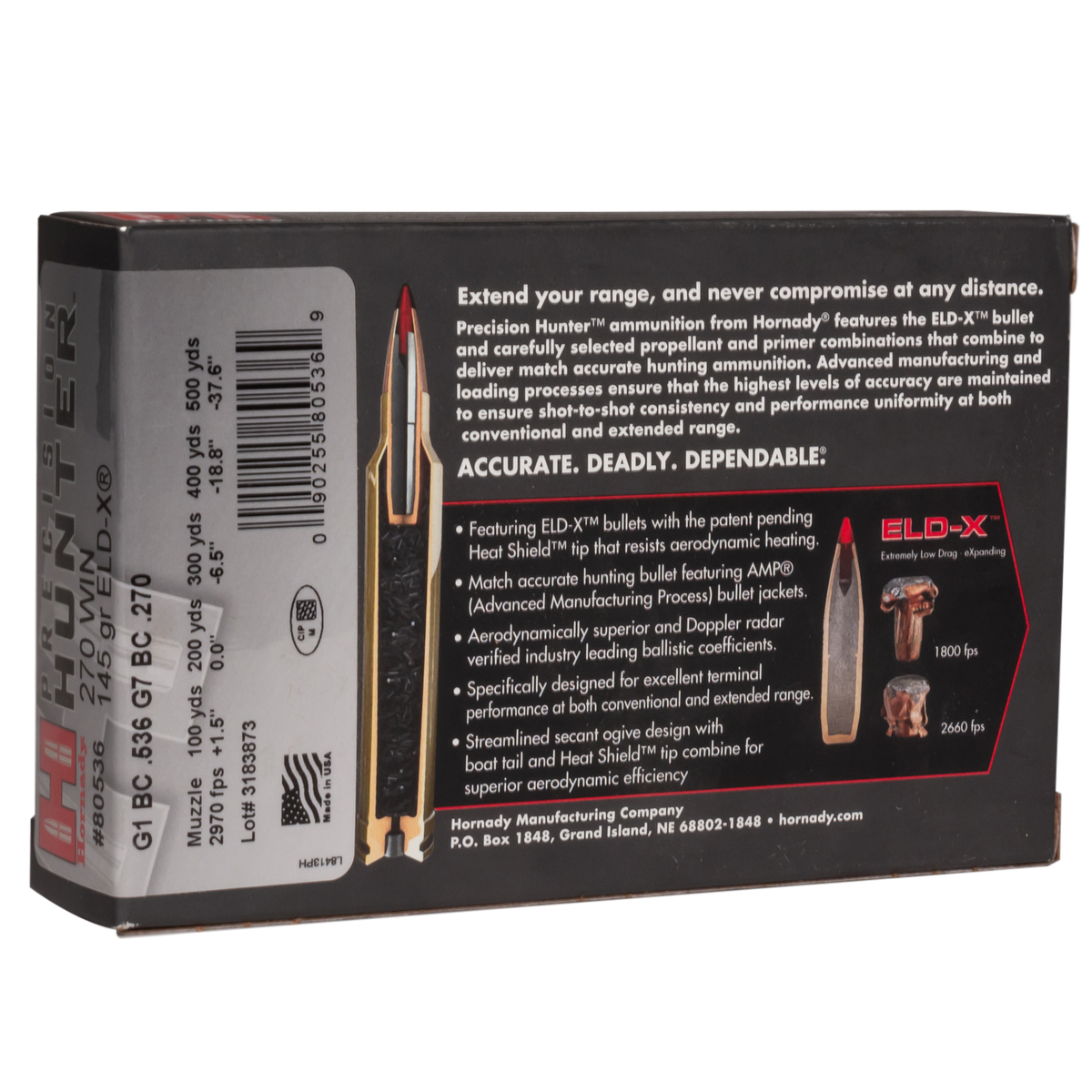 Hornady Precision Hunter 270 Winchester 145gr ELD X Rifle Ammo - 20 Rounds Hornady Precision Hunter 270 Winchester 145gr ELD X Rifle Ammo - 20 Rounds