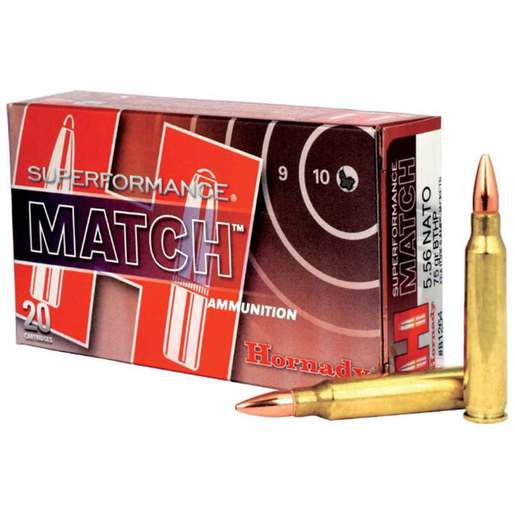 Hornady Superformance Match 5.56mm NATO 75gr BTHP Rifle Ammo Ammo - 20 Rounds 20 Rounds Ammo
