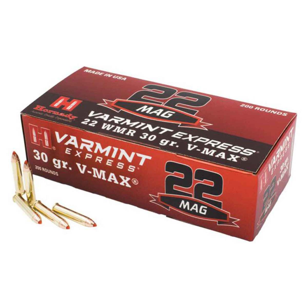 Hornady Varmint Express 22 WMR (22 Mag) 30gr V-MAX Rimfire Ammo - 200 Rounds Hornady Varmint Express 22 WMR (22 Mag) 30gr V-MAX Rimfire Ammo - 200 Rounds