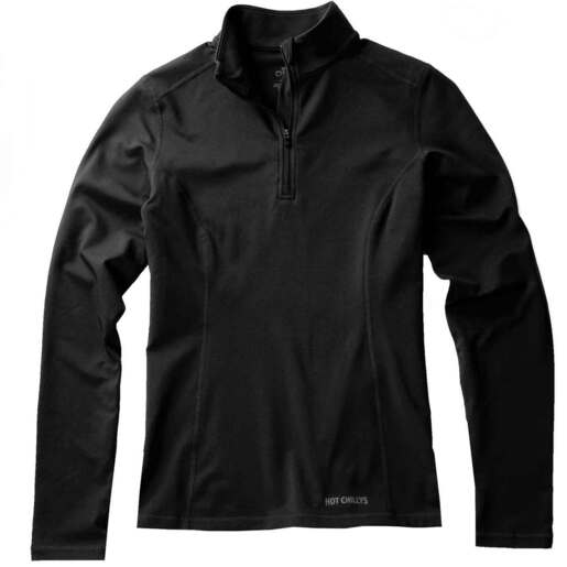 Hot Chillys Women's Micro-Elite Chamois Quarter Zip Long Sleeve Base Layer Shirt - Black M - Hot Chillys