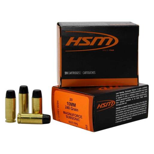 HSM Magnuforce Subsonic 10mm Auto 240gr Flat Nose Handgun Ammo Ammo - 20 Rounds 20 Rounds Ammo