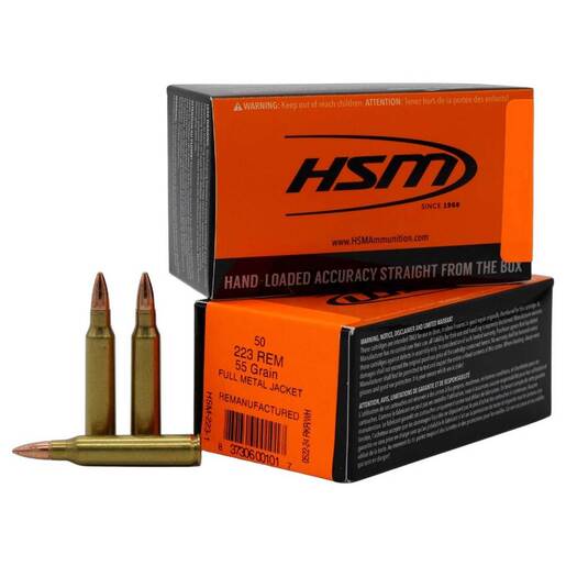HSM Remanufactured 223 Remington 55gr FMJ Rifle Ammo - 50 Rounds