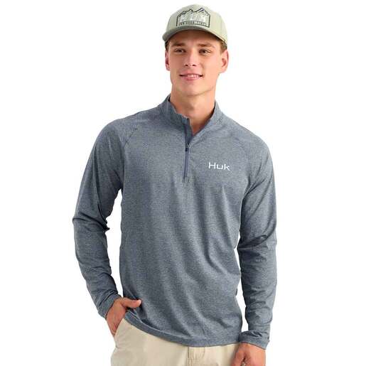 Huk Men's Airweight Heather 1/4 Zip Long Sleeve Fishing Shirt - Stormy Blue Heather M