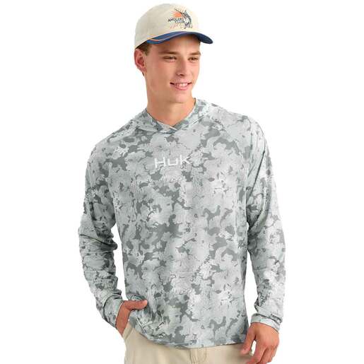 Huk Men's Airweight KC Printed Long Sleeve Fishing Shirt - Sharkskin Estuary Camo M