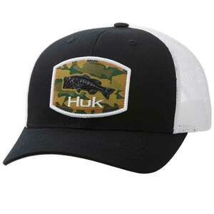Huk Men's Camo Bass Trucker Hat- Black