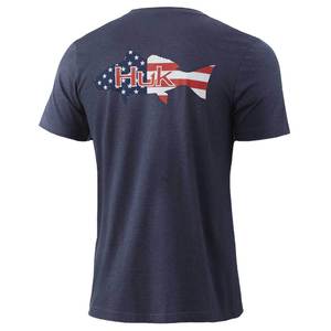 Huk Men's Fish Flag Americana Short Sleeve Shirt - Sargasso Sea Heather - M