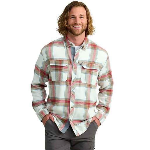 Huk Men's Hawser Plaid Flannel Long Sleeve Fishing Shirt - Khaki M