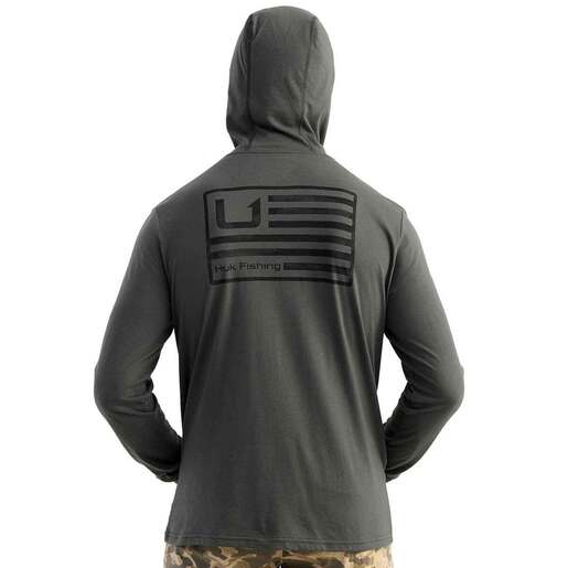 Huk Men's Huk And Bars Hooded Long Sleeve Fishing Shirt - Dark Shadow XXL