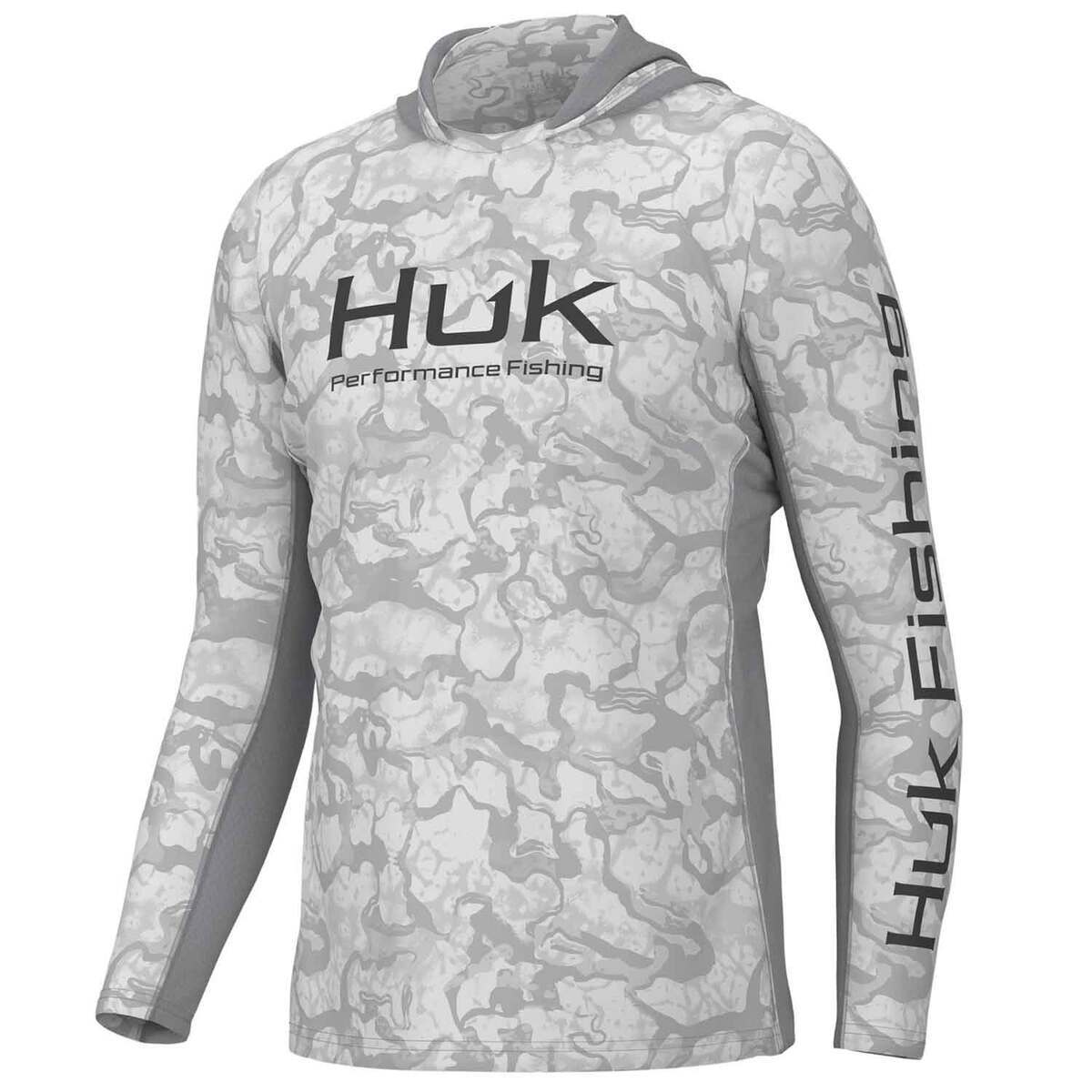 Huk Men's Icon X Hooded Inside Reef Long Sleeve Fishing Shirt - Harbor Mist  - M - Harbor Mist M