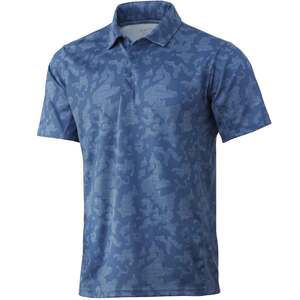 Huk Men's Icon X Running Lakes Polo Short Sleeve Fishing Shirt - Titanium Blue - M