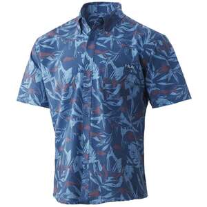 Huk Men's Kona Ocean Palm Short Sleeve Fishing Shirt - Titanium Blue - M