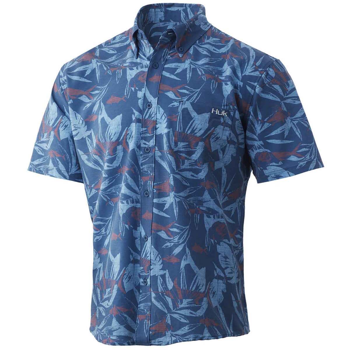 Huk Men's Kona Ocean Palm Short Sleeve Fishing Shirt - Titanium Blue - M - Titanium Blue M Huk Men's Kona Ocean Palm Short Sleeve Fishing Shirt - Titanium Blue - M - Titanium Blue M