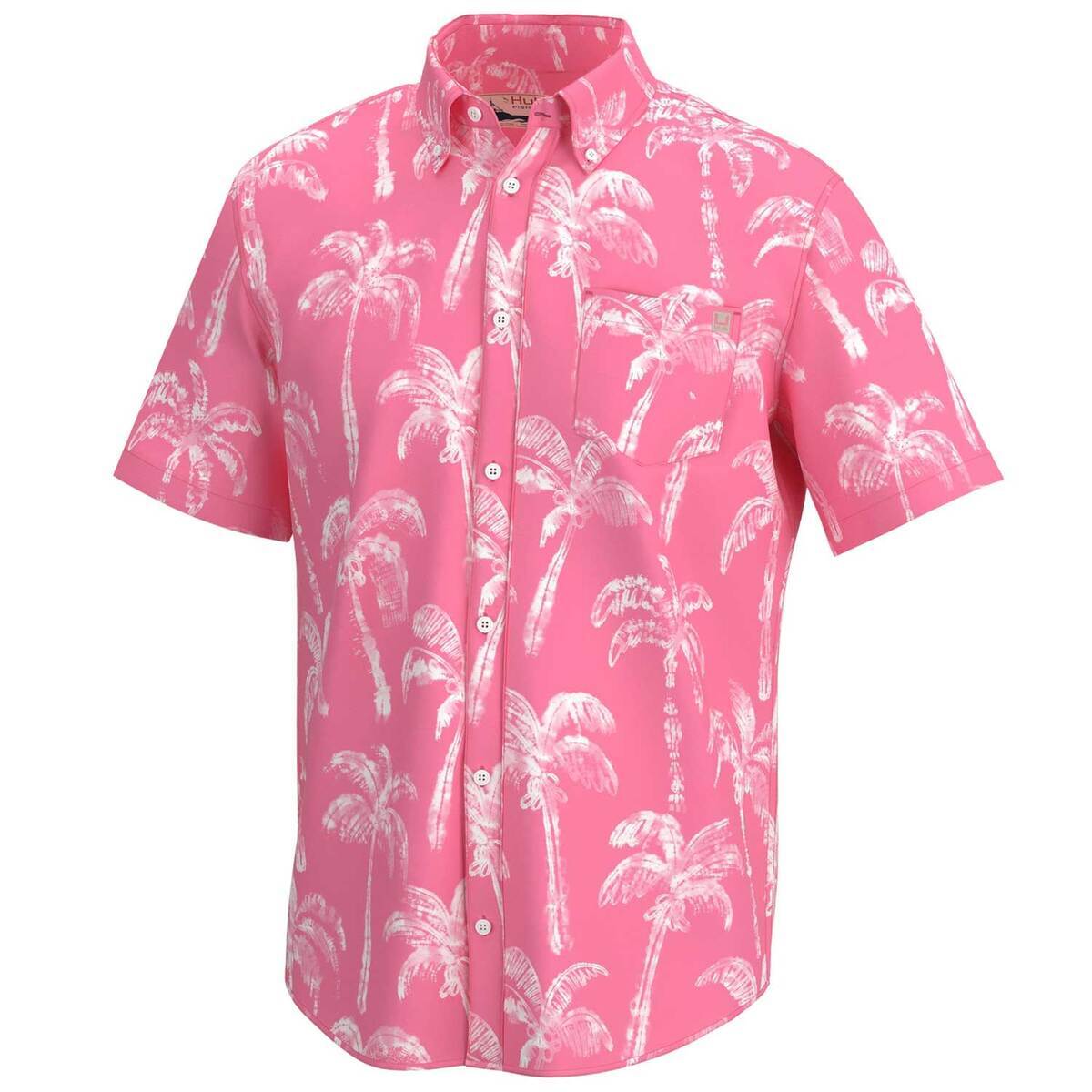 Huk Men's Kona Palm Wash Short Sleeve Fishing Shirt - Sunwashed Red - XL -  Sunwashed Red XL