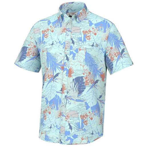 Huk Men's Kona Radical Botanical Short-Sleeve Fishing Shirt - Eggsheel Blue M