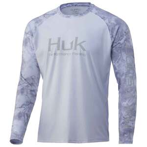 Huk Men's Mossy Oak Fracture Double Header Long Sleeve Fishing Shirt - White - XL