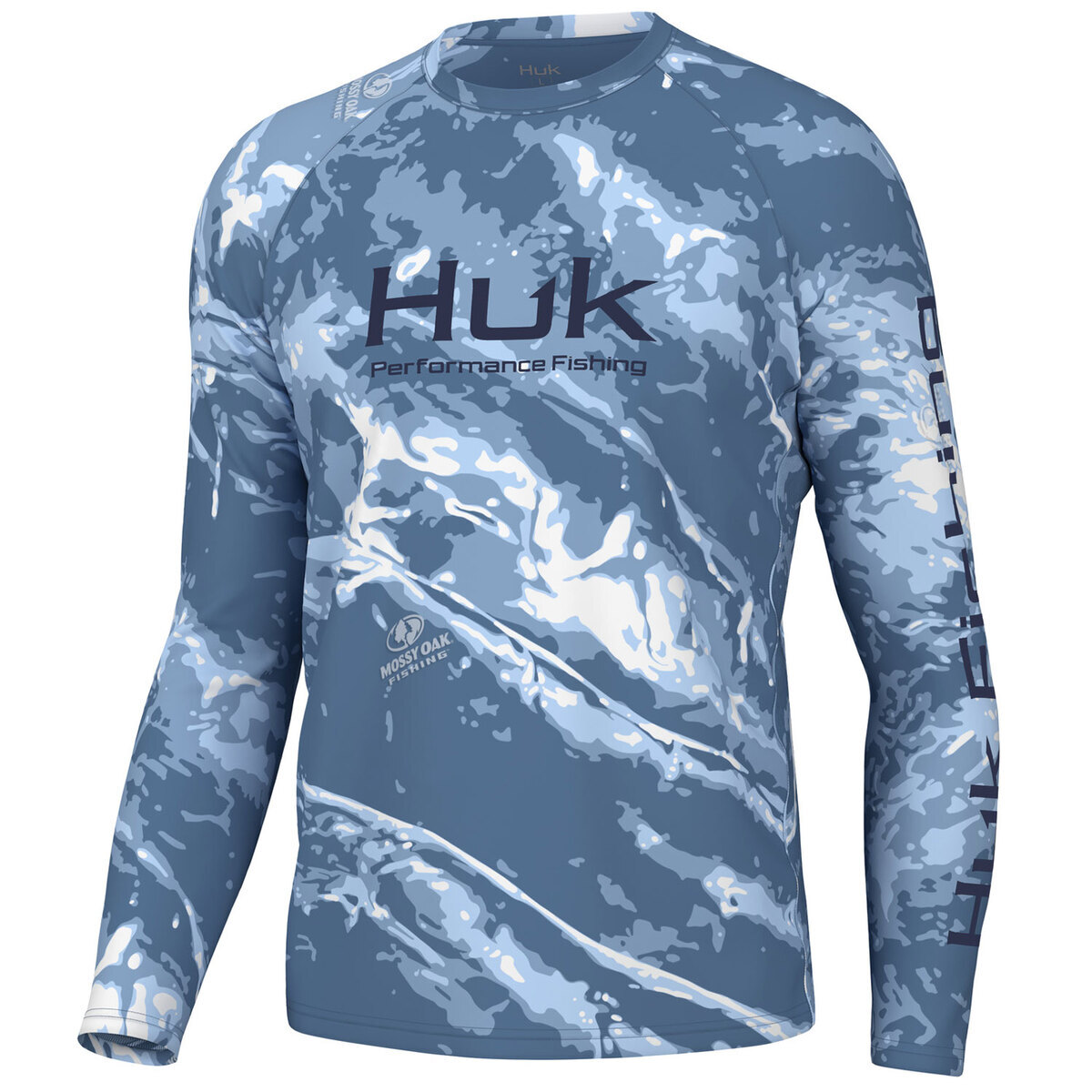 Huk Performance Fishing Mens Pursuit Mossy Oak Long Sleeve Shirt - Grey &  Blue