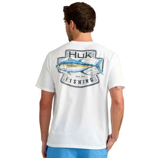 Huk Men's Plaque Pocketed Short-Sleeve Casual Shirt - White XXL