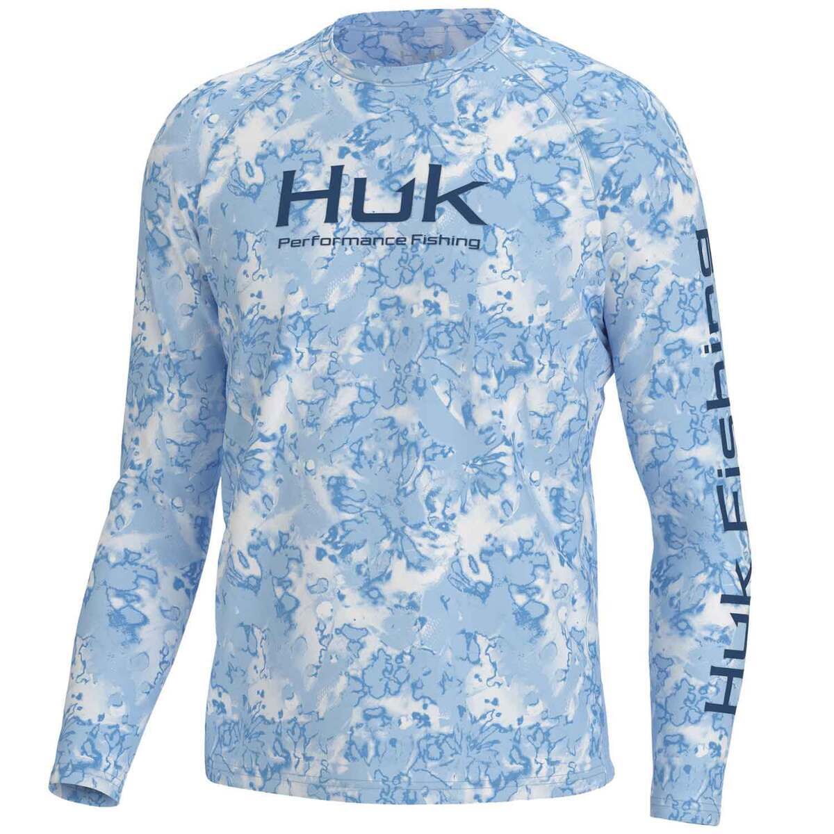 Huk Men's Pursuit Crew Fin Flats Long Sleeve Fishing Shirt - Crystal Blue -  XL - Crystal Blue XL