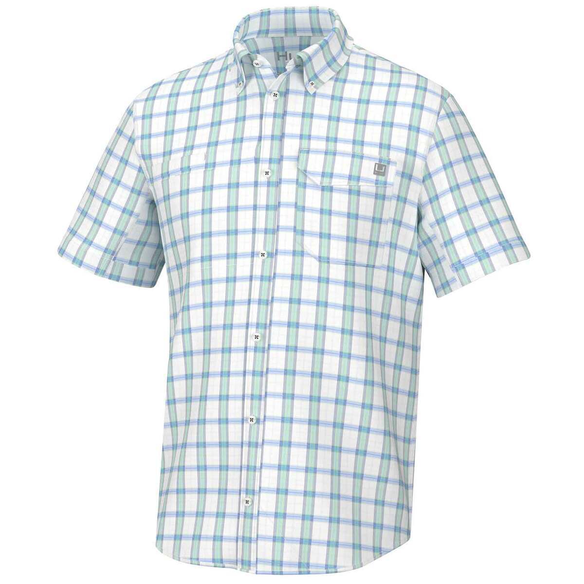 Huk Latitude Tide Point Button Down Short Sleeve Shirt - Men's Ice Water M