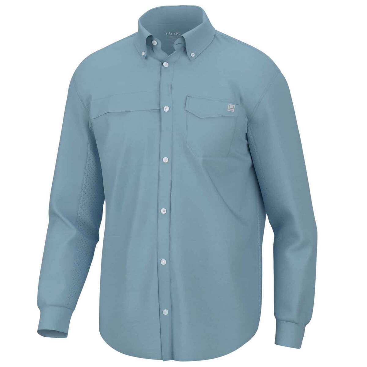 Huk Men's Tide Point Long Sleeve Fishing Shirt - Crystal Blue - XL