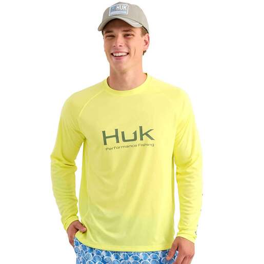 Huk Men's Vented Pursuit Long Sleeve Fishing Shirt - Vintage Chartreuse XXL