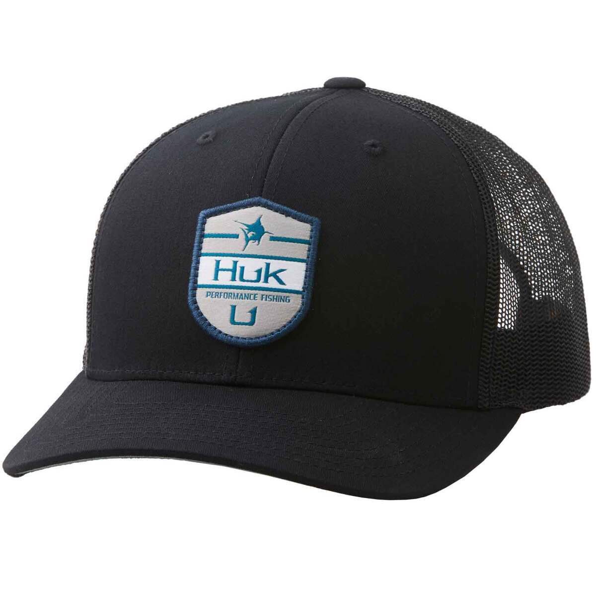 Huk Shield Logo Patch Trucker Hat - Black - Black One Size Fits Most ...