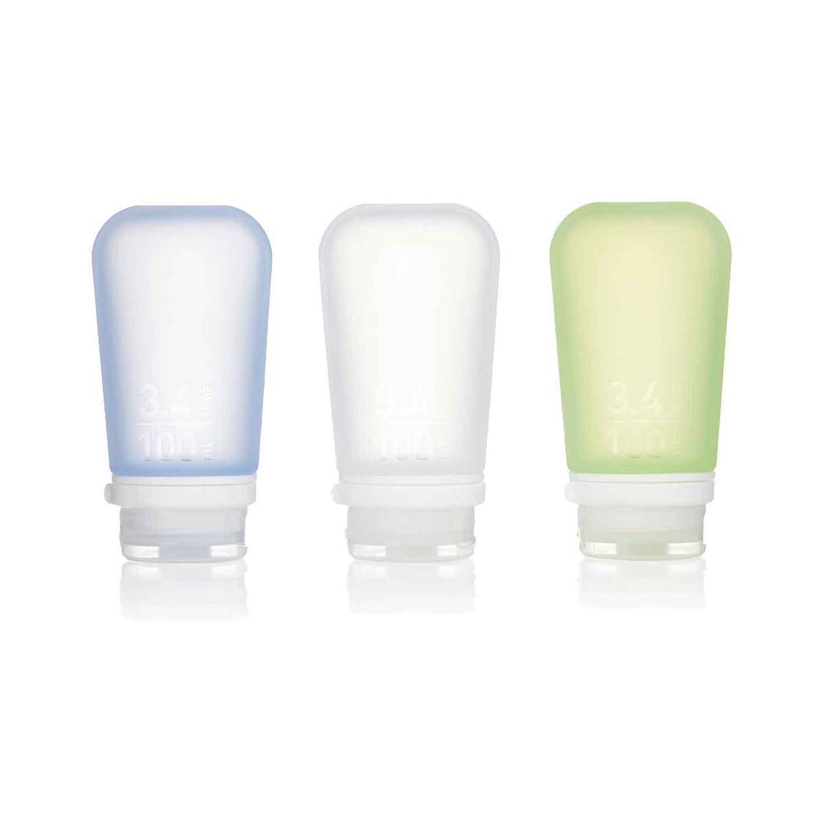 Humangear GoToob+ 3.4oz 3 Pack Silicone Bottles - Clear, Green, Blue - Clear, Green, Blue Humangear GoToob+ 3.4oz 3 Pack Silicone Bottles - Clear, Green, Blue - Clear, Green, Blue