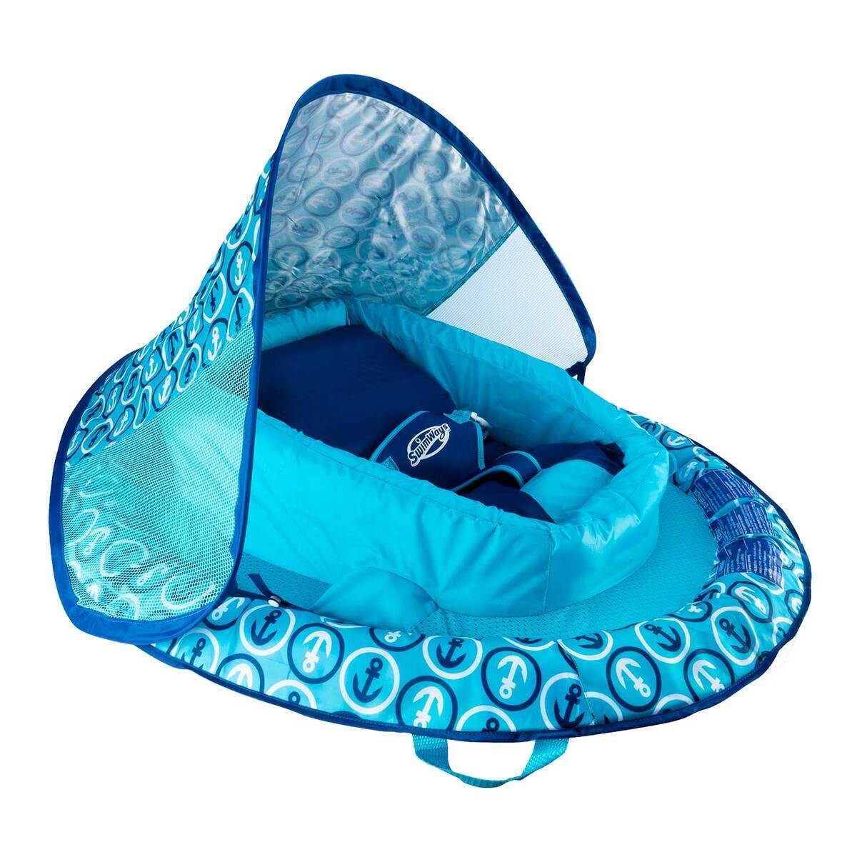 SwimWays Infant Baby Spring Float with Sun Canopy - Blue Anchors - Blue Anchors SwimWays Infant Baby Spring Float with Sun Canopy - Blue Anchors - Blue Anchors