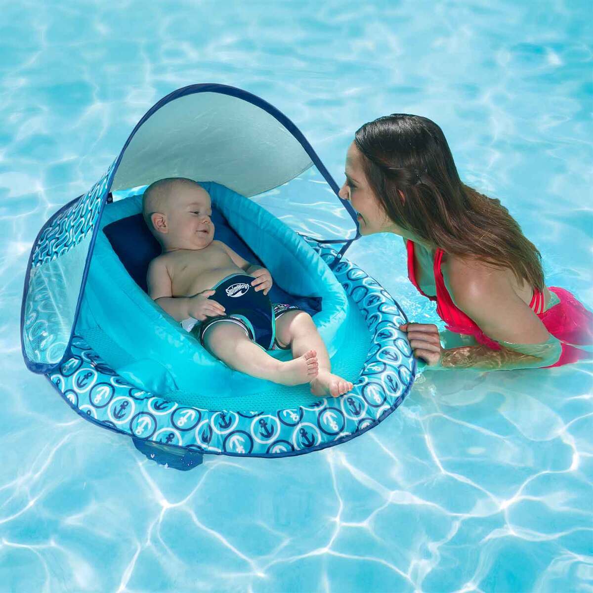 SwimWays Infant Baby Spring Float with Sun Canopy - Blue Anchors - Blue Anchors SwimWays Infant Baby Spring Float with Sun Canopy - Blue Anchors - Blue Anchors