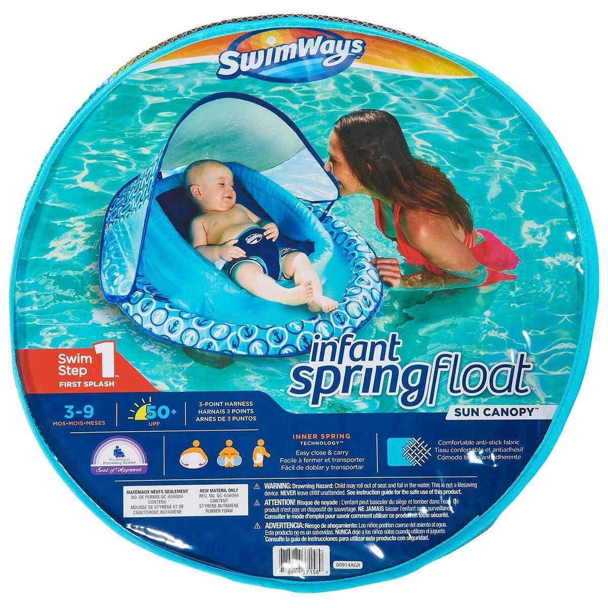 SwimWays Infant Baby Spring Float with Sun Canopy - Blue Anchors ...
