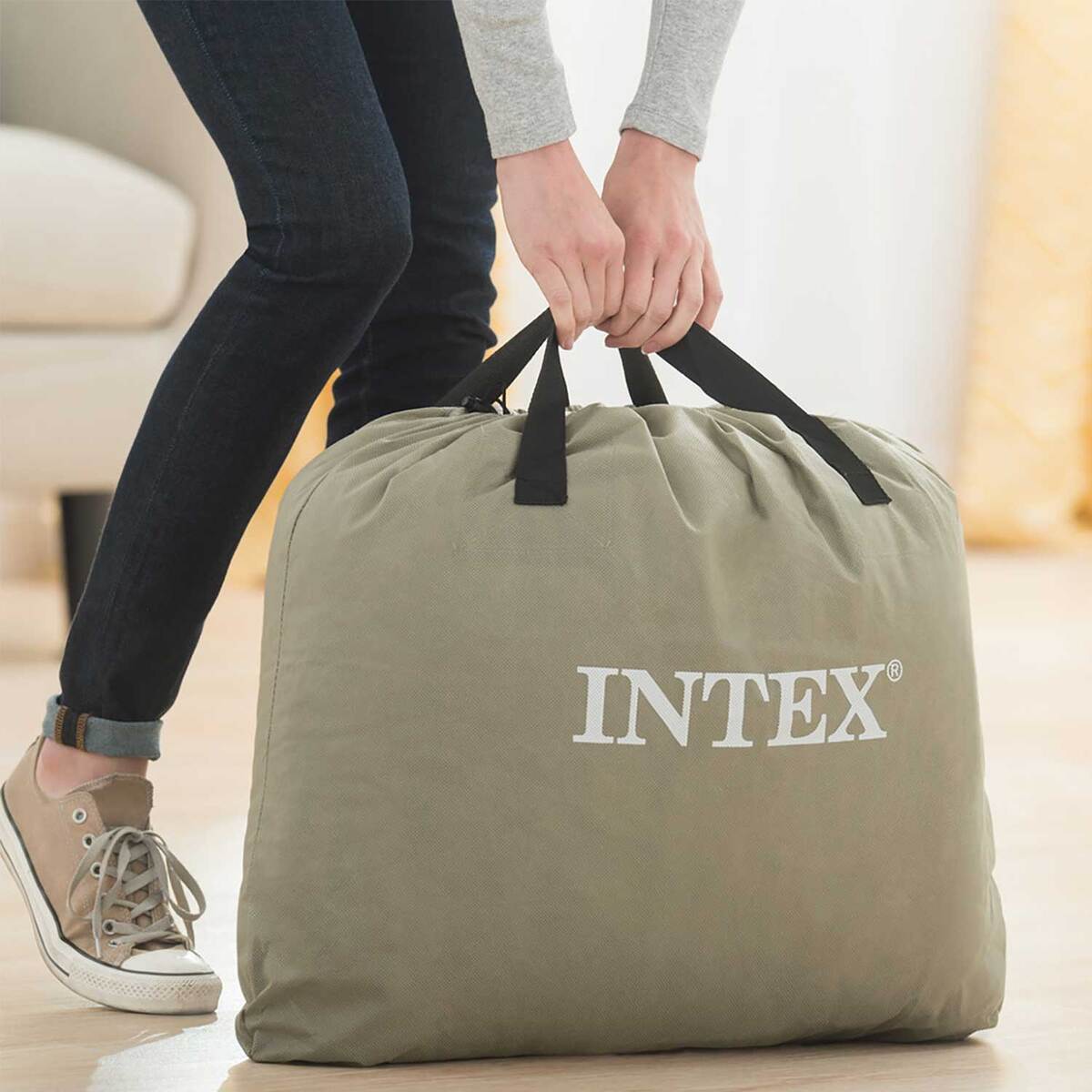 Intex Dura-Beam Deluxe Comfort-Plush Queen Air Bed with Built-In Electric Pump - Gray Queen Intex Dura-Beam Deluxe Comfort-Plush Queen Air Bed with Built-In Electric Pump - Gray Queen