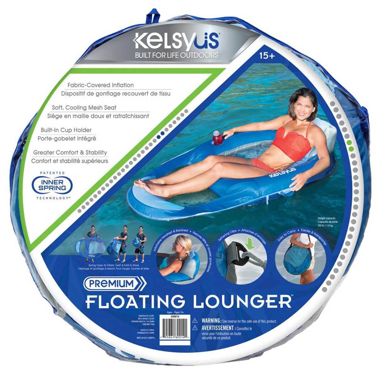 Kelsyus Floating Chaise 1 Person Pool Lounger - Blue Kelsyus Floating Chaise 1 Person Pool Lounger - Blue