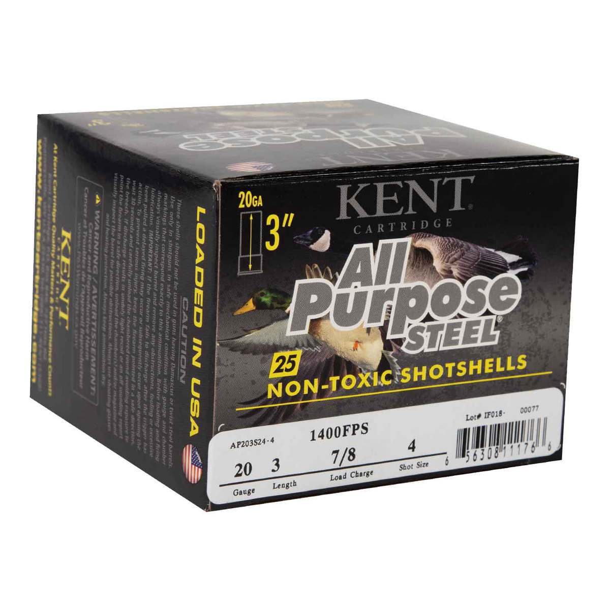 Kent All Purpose Steel 20 Gauge 3in #4 7/8oz Waterfowl Shotshells - 25 Rounds Kent All Purpose Steel 20 Gauge 3in #4 7/8oz Waterfowl Shotshells - 25 Rounds