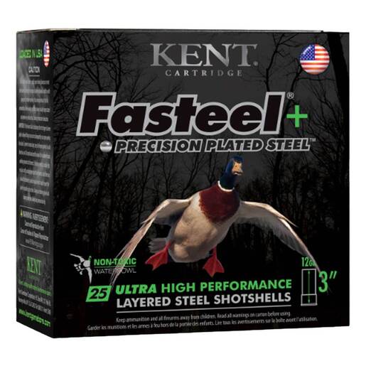 Kent Cartridge Fasteel + Precision Plated Steel 12 Gauge 3in #2X4 1-1/4oz Waterfowl Shotshells – 25 Rounds – #2X4