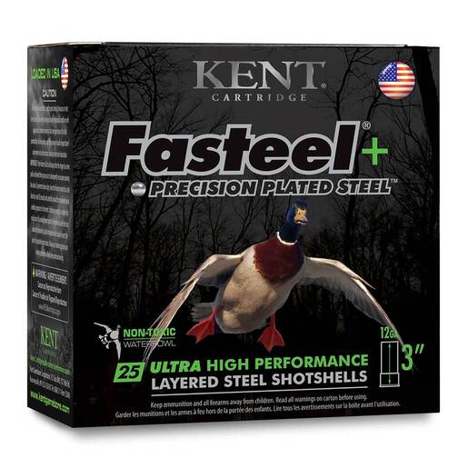 Kent Cartridge Fasteel Precision Plated Steel 12 Gauge 3in BB 1-1/4oz Waterfowl Shotshell Ammo - 25 Rounds Ammo - BB 25 Rounds - BB Ammo