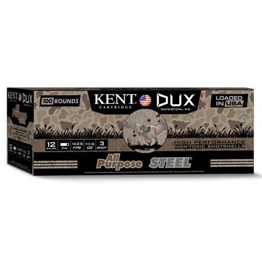 Kent Dux All Purpose Steel 12 Gauge 3in #3 1-1/4oz Waterfowl Shotshells – 100 Rounds – #3
