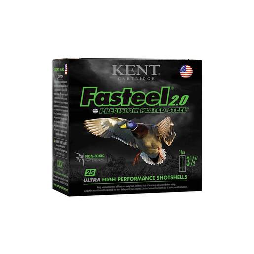 Kent Fasteel 2.0 Precision Plated Steel Ammo - 12 Gauge 3-1/2in #2 1-3/8oz Waterfowl Shotshells Ammo - 25 Rounds Ammo - #2 12 Gauge 3-1/2in #2 1-3/8oz Waterfowl Shotshells - 25 Rounds - #2 Ammo