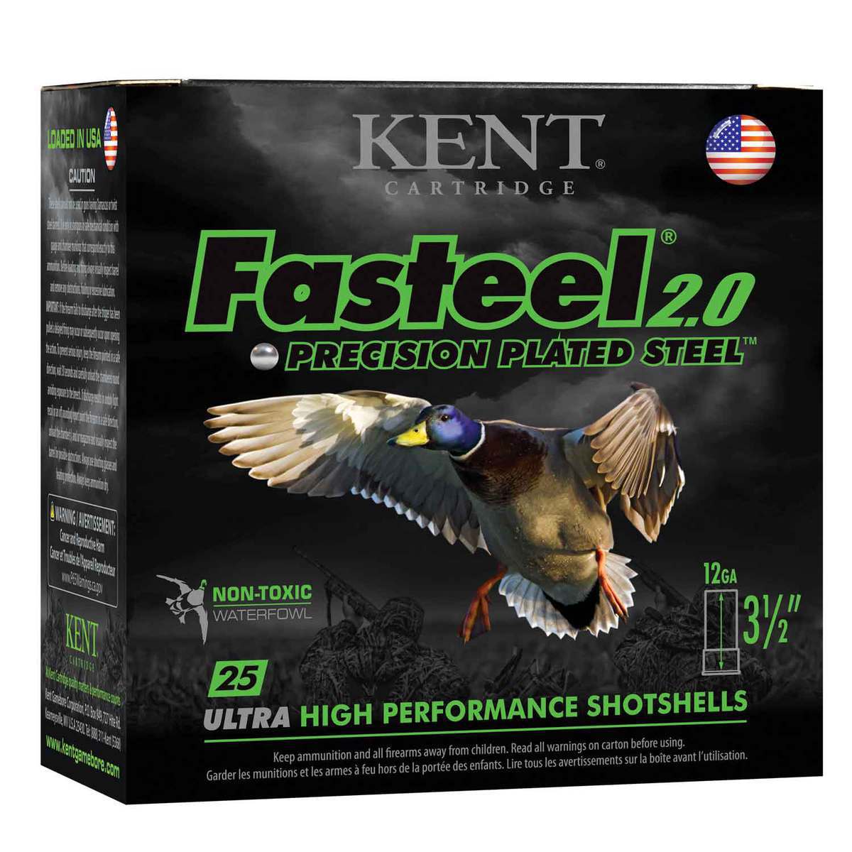 Kent Fasteel 2.0 Precision Plated Steel 12 Gauge 3in #2 1-1/4oz Waterfowl Shotshells - 25 Rounds Kent Fasteel 2.0 Precision Plated Steel 12 Gauge 3in #2 1-1/4oz Waterfowl Shotshells - 25 Rounds