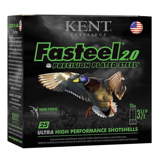 Kent Fasteel 2.0 Precision Plated Steel 12 Gauge 3in #2 1-1/4oz Waterfowl Shotshells Ammo - 25 Rounds Ammo - #2 25 Rounds - #2 Ammo